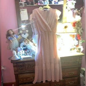 Pink Ruffled Cap Sleeve Maxi Dress